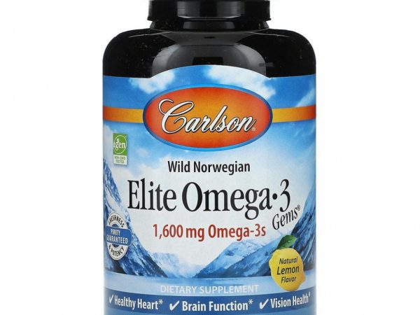 Carlson, Wild Norwegian Elite Omega-3, натуральный лимон, 1600 мг, 90 мягких таблеток