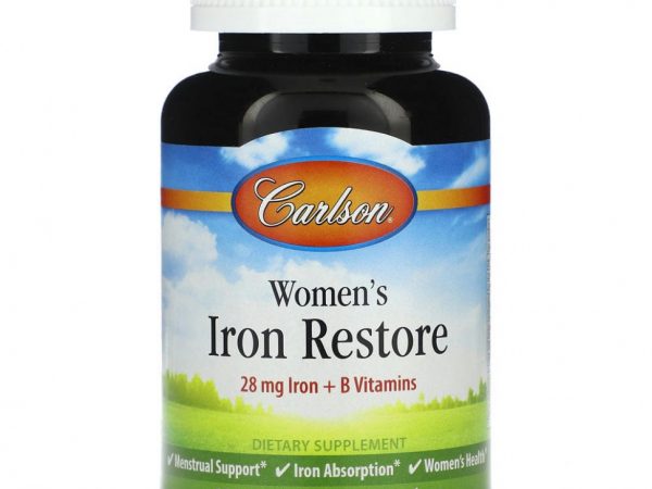 Carlson, Women's Iron Restore, 28 mg Iron + B Vitamins, 180 Capsules