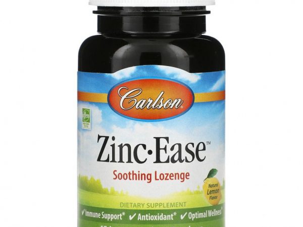 Carlson, Zinc-Ease, успокаивающие пастилки, натуральный лимон, 42 пастилки