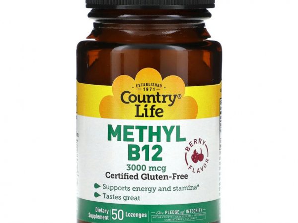 Country Life, Метил B12, ягодный, 3000 мкг, 50 пастилок