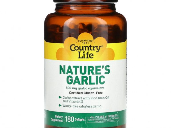 Country Life, Nature's Garlic, 500 мг, 180 мягких таблеток