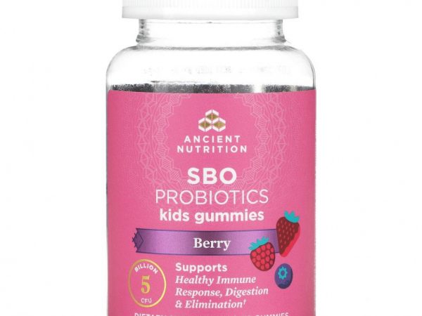 Dr. Axe / Ancient Nutrition, Для детей, пробиотики SBO, ягоды, 5 млрд КОЕ, 30 жевательных таблеток