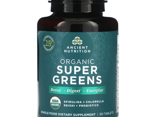 Dr. Axe / Ancient Nutrition, Органическая суперзеленая, 90 таблеток