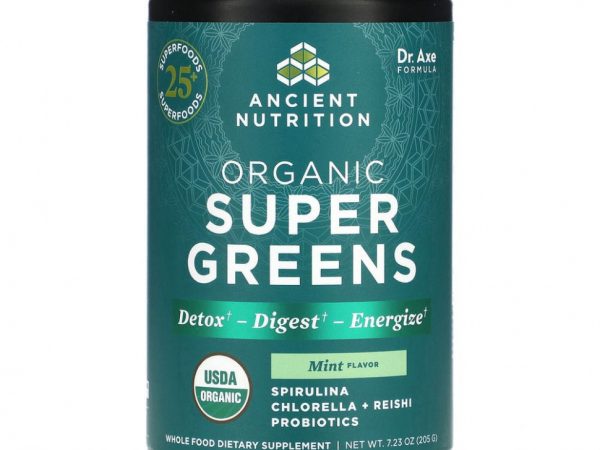 Dr. Axe / Ancient Nutrition, Органическая суперзеленая, мята, 205 г (7,23 унции)
