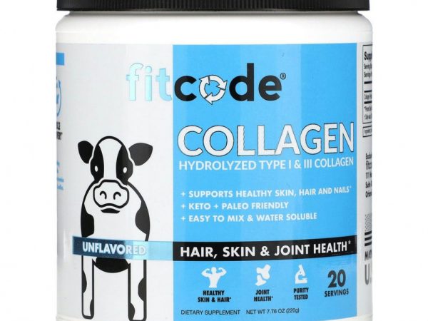 FITCODE, Collagen, гидролизованный коллаген типов I и III, без добавок, 220 г (7,76 унции)