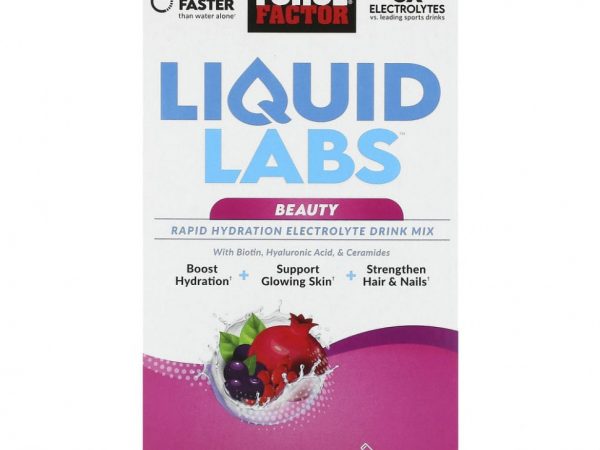 Force Factor, Liquid Labs Beauty, смесь для быстрого увлажнения и электролитов, тропические ягоды, 20 пакетиков по 7 г (0,25 унции)