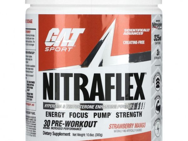GAT, Sport, NITRAFLEX, клубника и манго, 300 г (10,6 унции)