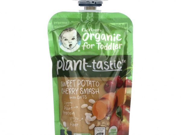 Gerber, Organic для малышей, с растительным вкусом, от 12 месяцев, батат и вишня с овсом, 99 г (3,5 унции)
