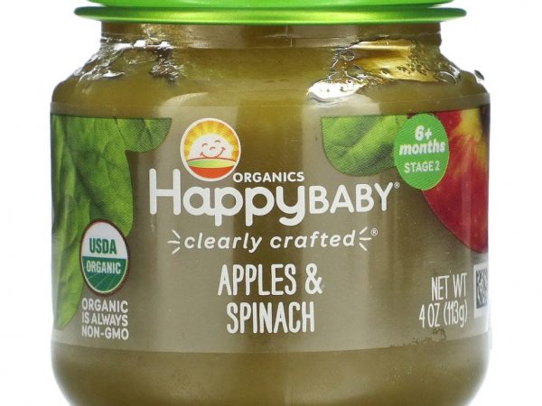 Happy Family Organics, Happy Baby, для детей от 6 месяцев, яблоки и шпинат, 113 г (4 унции)
