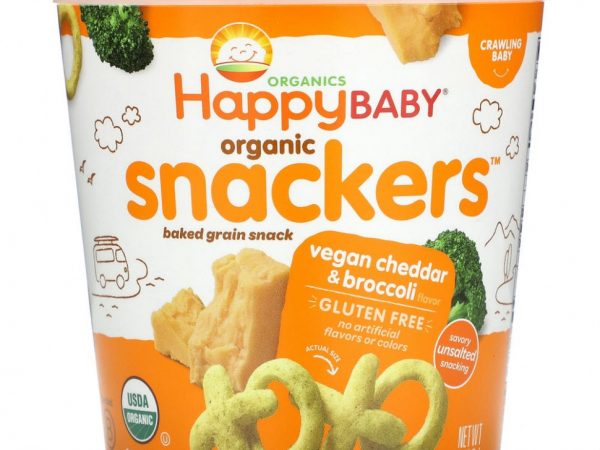 Happy Family Organics, Happy Baby, органические закуски, веганский чеддер и брокколи, 42,5 г (1,5 унции)