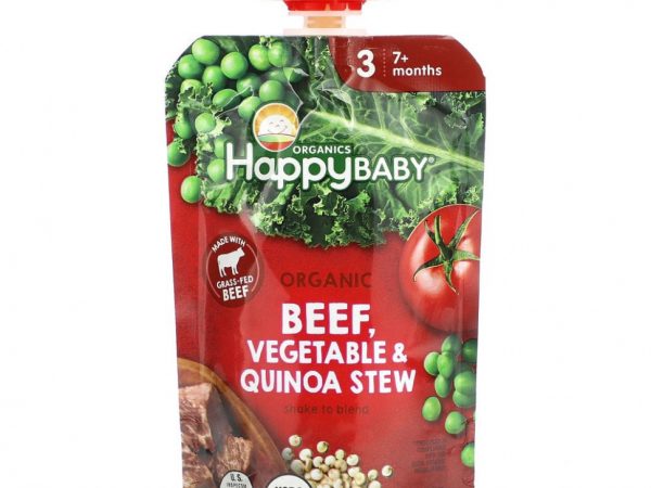 Happy Family Organics, Happy Baby, от 7 месяцев, органическая тушеная говядина, овощи и киноа, 99 г (3,5 унции)