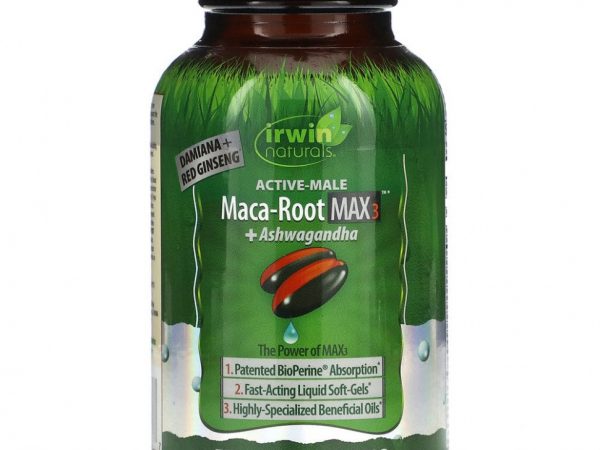 Irwin Naturals, Maca Root Max 3 + ашваганда, 75 желатиновых капсул
