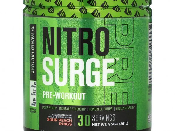 Jacked Factory, Nitro Surge, перед тренировкой, с кислым персиком, 261 г (9,2 унции)
