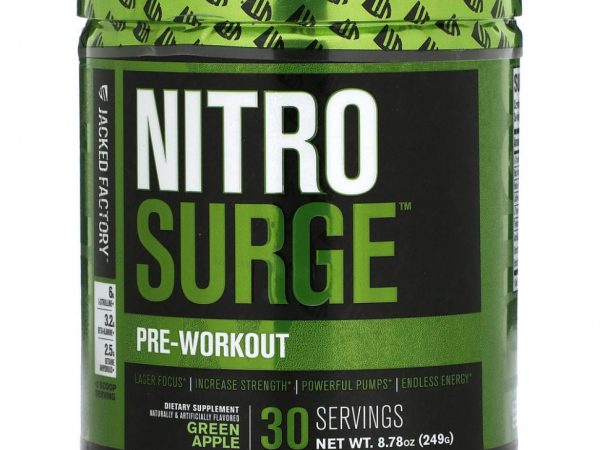 Jacked Factory, Nitro Surge, перед тренировкой, зеленое яблоко, 249 г (8,78 унции)