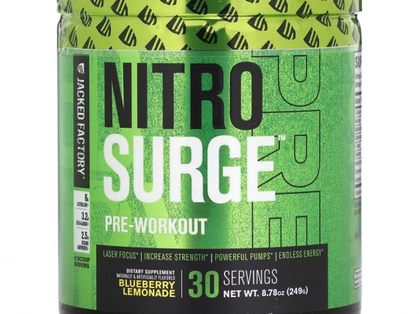 Jacked Factory, Nitro Surge, предтренировочный комплекс, со вкусом лимонада из голубики, 249 г (8,78 унции)