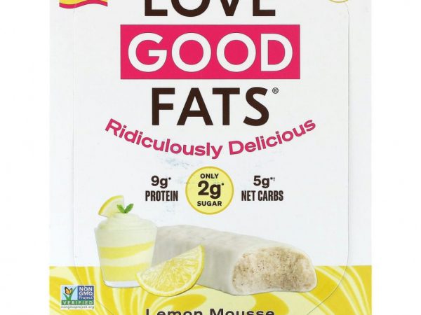 Love Good Fats, Батончики, лимонный мусс, 12 батончиков по 39 г (1,38 унции)