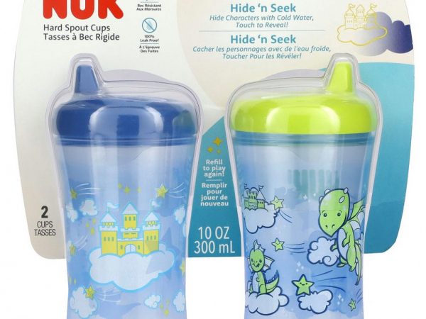 NUK, Hide 'n Seek, чашки с жестким носиком, для детей от 9 месяцев, синий, 2 чашки по 300 мл (10 унций)