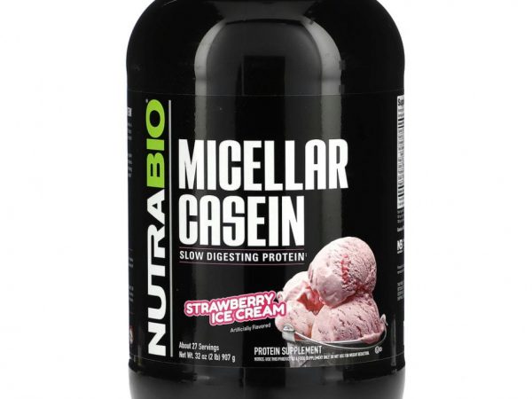Nutrabio Labs, Мицеллярный казеин, клубничное мороженое, 907 г (2 фунта)