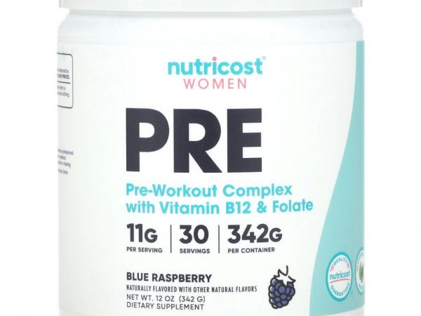 Nutricost, Для женщин, предтренировочный комплекс с витамином B12 и фолатом, голубая малина, 11 г, 342 г (12 унций)