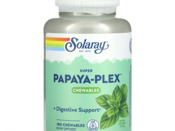 Solaray, Super Papaya-Plex, натуральная свежая мята, 180 жевательных таблеток