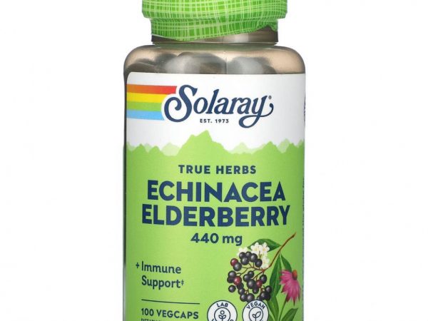 Solaray, True Herbs, эхинацея и бузина, 440 мг, 100 растительных капсул
