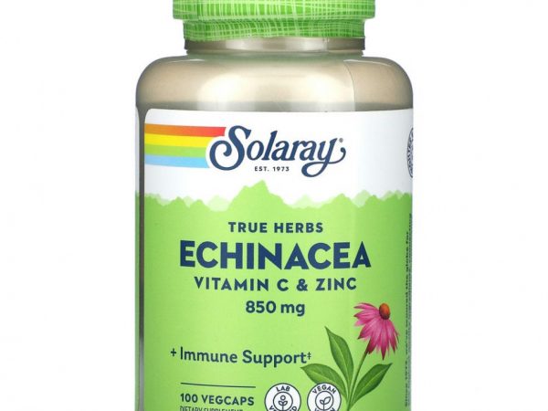 Solaray, True Herbs, эхинацея, витамин C и цинк, 425 мг, 100 растительных капсул