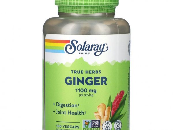 Solaray, True Herbs, имбирь, 1100 мг, 180 капсул на растительной основе
