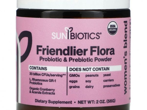 Sunbiotics, Friendlier Flora, смесь для женщин, порошок с пробиотиками и пребиотиками, 56 г (2 унции)