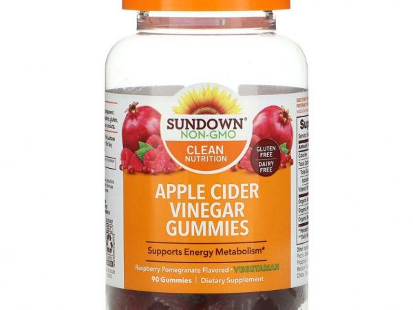 Sundown Naturals, яблочный уксус в жевательных таблетках, со вкусом малины и граната, 90 жевательных таблеток