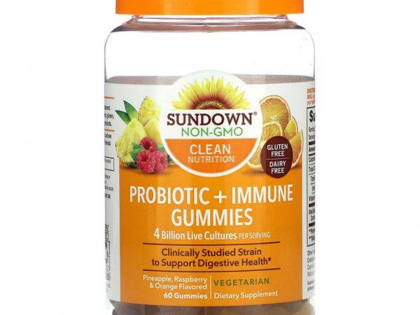 Sundown Naturals, Жевательные мармеладки с пробиотиком и иммунитетом, ананас, малина и апельсин, 60 жевательных таблеток
