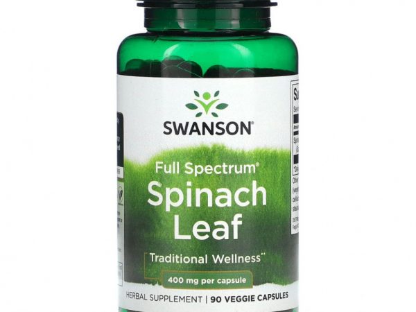 Swanson, Листья шпината Full Spectrum, 400 мг, 90 растительных капсул