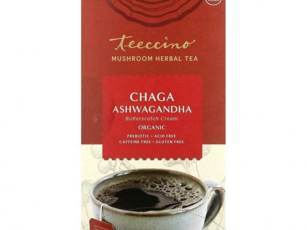 Teeccino, Органический грибной травяной чай, чага ашваганда, крем с ириской, без кофеина, 25 чайных пакетиков, 150 г (5,3 унции)
