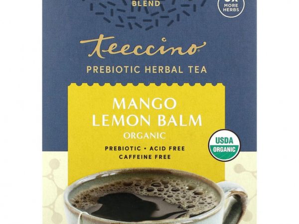 Teeccino, Органический пребиотический травяной чай, мелисса, манго и лимон, без кофеина, 10 чайных пакетиков, 60 г (2,12 унции)