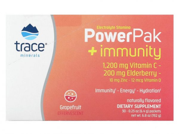 Trace Minerals ®, Electrolyte Stamina, PowerPak + Immunity, грейпфрут, 30 пакетиков по 6,4 г (0,23 унции)