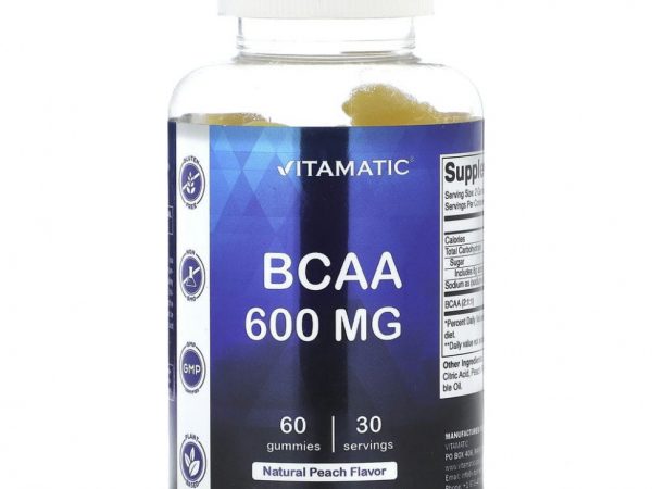 Vitamatic, BCAA, натуральный персик, 300 мг, 60 жевательных таблеток