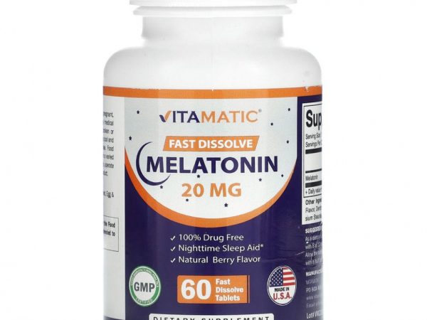Vitamatic, Быстрорастворимый мелатонион, 20 мг, 60 быстрорастворимых таблеток