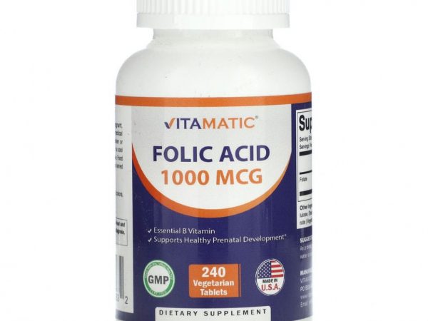 Vitamatic, Фолиевая кислота, 1000 мкг, 240 вегетарианских таблеток