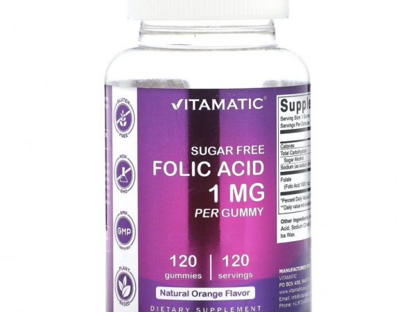 Vitamatic, Фолиевая кислота без сахара, натуральный апельсин, 1 мг, 120 жевательных таблеток