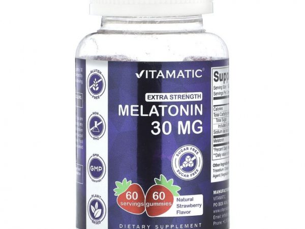 Vitamatic, Мелатонин повышенной силы, натуральная клубника, 30 мг, 60 жевательных таблеток