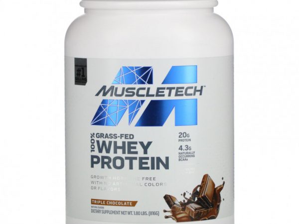 Muscletech, 100% сывороточный протеин травяного откорма, тройной шоколад, 816 г (1,8 фунта)