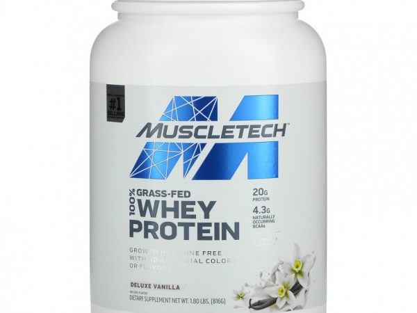 Muscletech, 100% сывороточный протеин травяного откорма, ваниль, 816 г (1,8 фунта)
