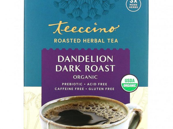 Teeccino, Органический обжаренный травяной чай, темная обжарка с одуванчиком, без кофеина, 10 чайных пакетиков, 60 г (2,12 унции)
