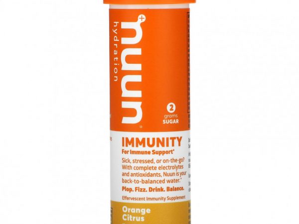 Nuun, Hydration, Immunity, Шипучая добавка для иммунитета, апельсин и цитрус, 10 таблеток