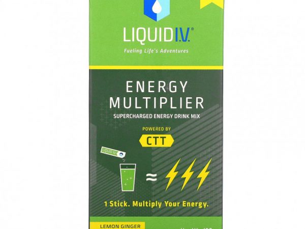 Liquid I.V., Energy Multiplier, Смесь для энергетических напитков Supercharged, лимонный имбирь, 10 пакетов в стиках по 0,56 унции (16 г) каждая