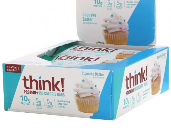 Think !, Protein+, 10 батончиков Cupcake Batter по 40 г (1,41 унции) и 150 калорий каждый