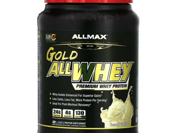 ALLMAX, Gold AllWhey, сывороточный протеин премиального качества, французская ваниль, 907 г (2 фунта)