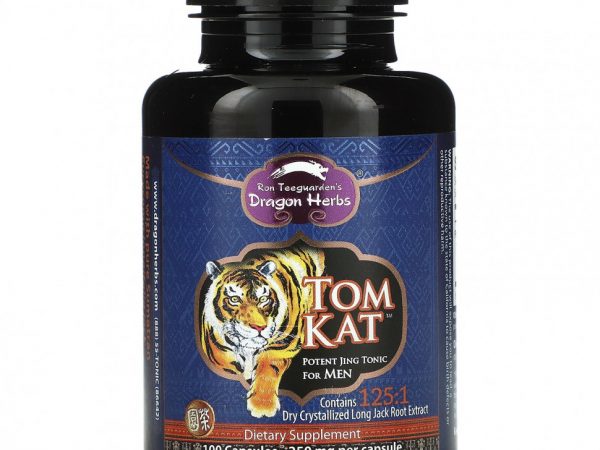 Dragon Herbs, Tom Kat, мощный цзин-тоник для мужчин, 250 мг, 100 капсул