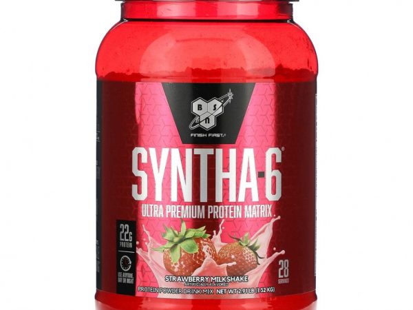 BSN, Syntha-6, Ultra Premium Protein Matrix, клубничный молочный коктейль, 1,32 кг (2,91 фунта)