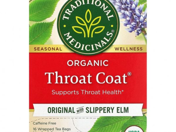 Traditional Medicinals, Throat Coat, органический чай, оригинальный со скользким вязом, без кофеина, 16 чайных пакетиков, 32 г (1,13 унции)