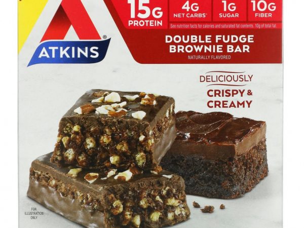 Atkins, Protein Meal Bar, шоколадный батончик с двойной помадкой, 5 батончиков, 48 г (1,69 унции)